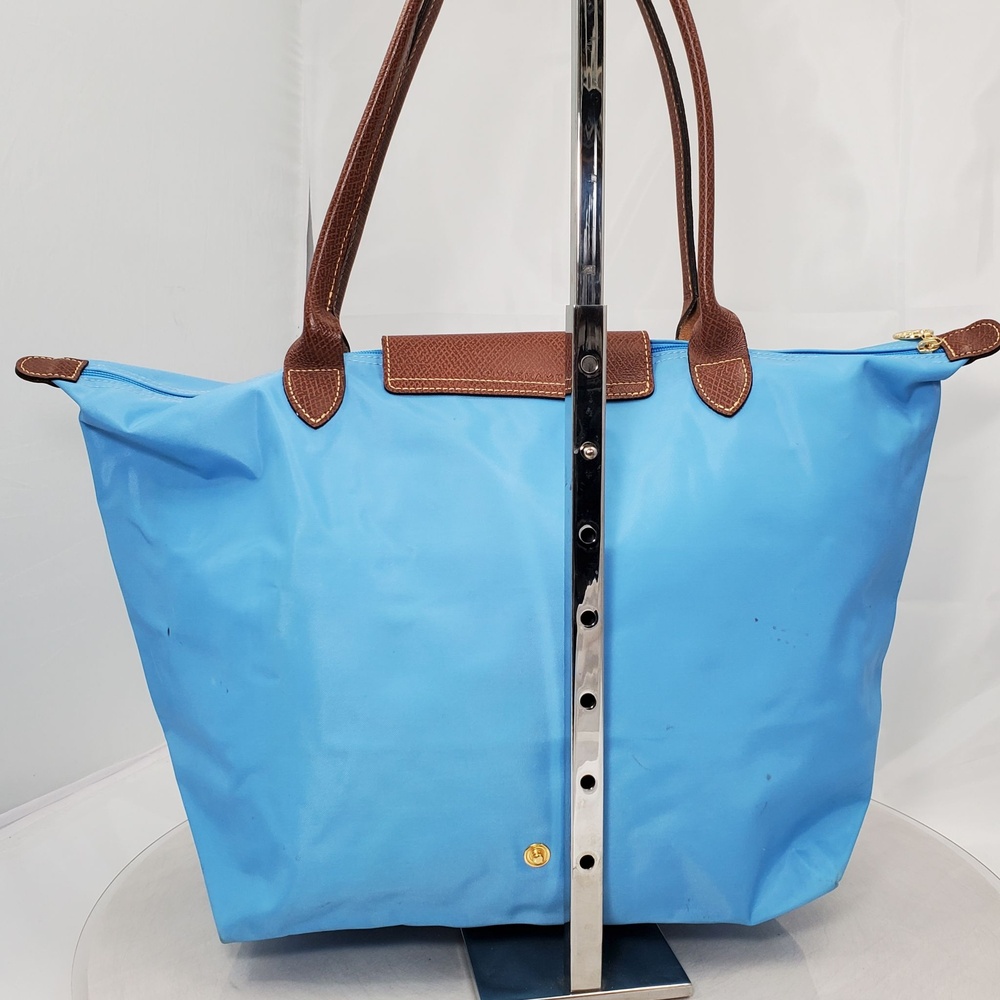 Longchamp Le Pliage Large Nylon Large Shoulder Tote Bag Blue Brown Shopper - Picture 8 of 16